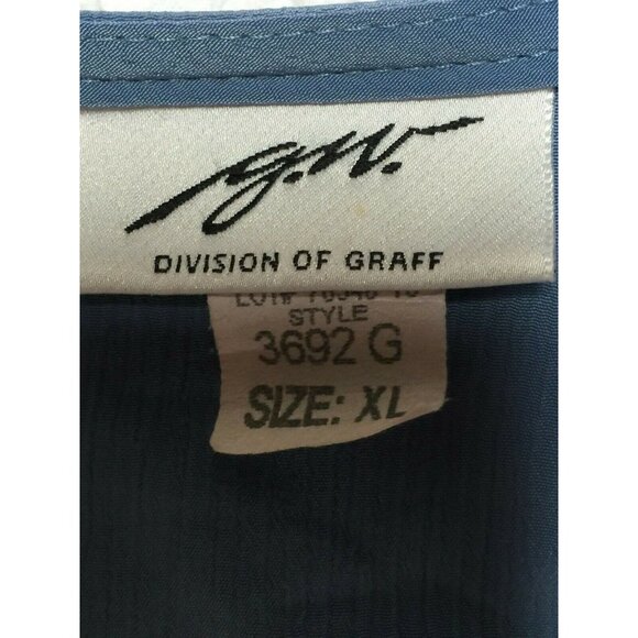 Vintage GW Division of Graff XL Blue V-Neck Button-Down Crinkle Top Short Sleeve - Picture 3 of 9